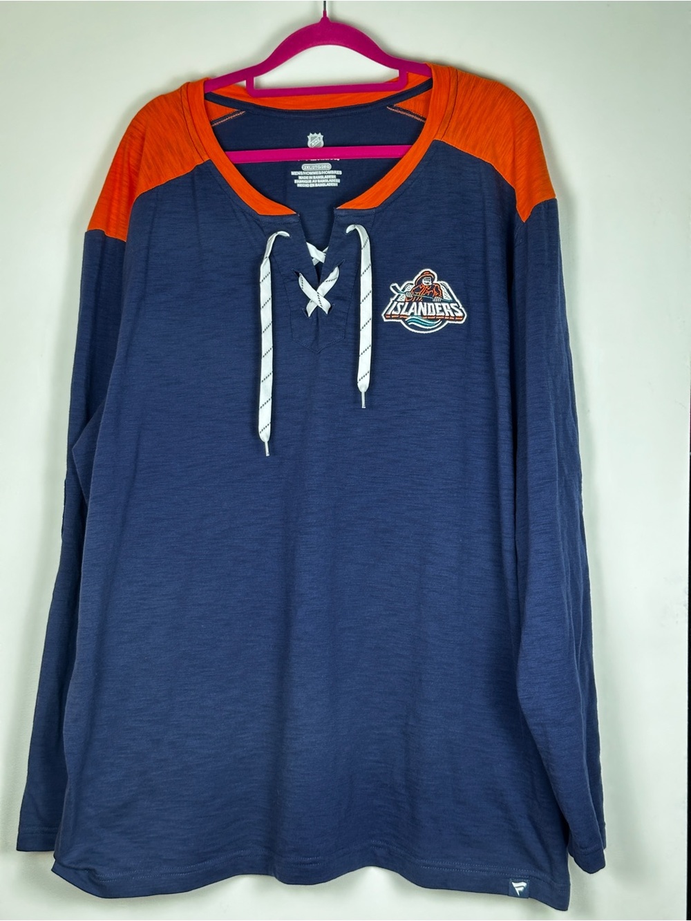 Fanatics New York Islanders NHL Lace Up Long Sleeve Shirt Men’s 2XL Navy Orange